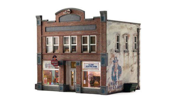 OakridgeStores.com | Woodland Scenics - Records & Recruiting Building - Prebuilt N Scale Building with Lights (BR4957) 724771049579