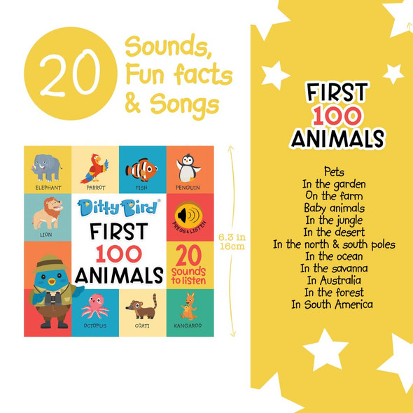 OakridgeStores.com | DITTY BIRD - First 100 Animals Sounds Book - Award Winning Sound Book for Toddlers and Babies (DB028) 9781838206499