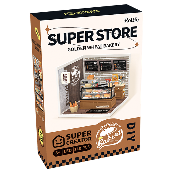 OakridgeStores.com | Rolife - Golden Wheat Bakery - DIY 3D Miniature 1/24 Scale Dollhouse Room Box Craft Kit (DW005) 6946785118988