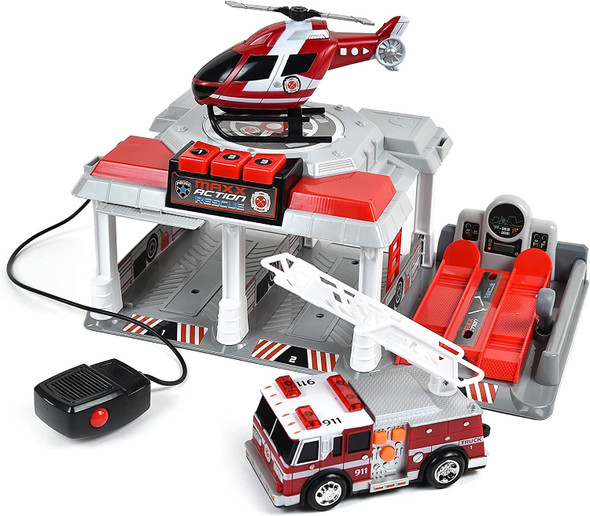 OakridgeStores.com | Sunny Days - Fire and Rescue Garage Lights and Sounds Toy Set with Working Intercom (320123) 810009201236