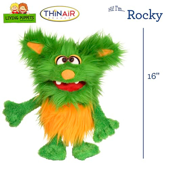 OakridgeStores.com | Living Puppets - Rocky The 16-Inch Green Friendly Monster, Plush Hand Puppet for Boys and Girls (LP676) 850044886784
