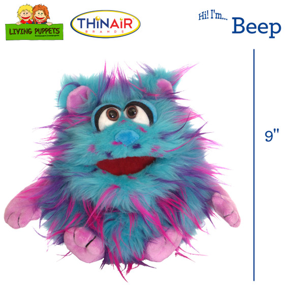 OakridgeStores.com | Living Puppets - Beep The 9-Inch Blue Friendly Monster, Plush Hand Puppet for Boys and Girls (LP679) 850044886791