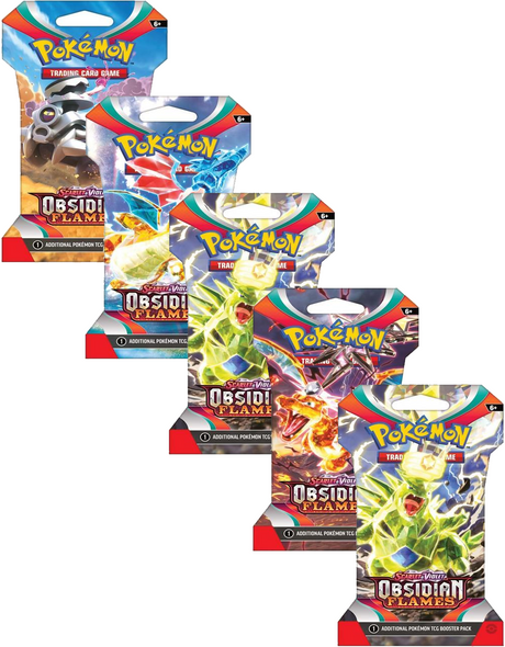 Pokemon TCG: 5 Pack Scarlet & Violet - Obsidian Flames Sleeved Booster Pack (5 Packs - 10 Cards each) 85375