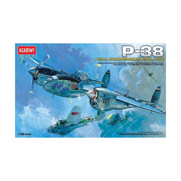 RESALE SHOP - NOB Academy 1/48 P-38 Lightning (P-38J, Droopsnoot, P38L, F-5E) Kit - 2215 [HT5]