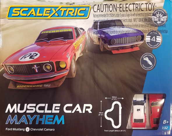 Scalextric - Muscle Car Mayhem: Mustang vs Camaro - USA Exclusive - 1/32 Slot Car Race Set (C1449T)