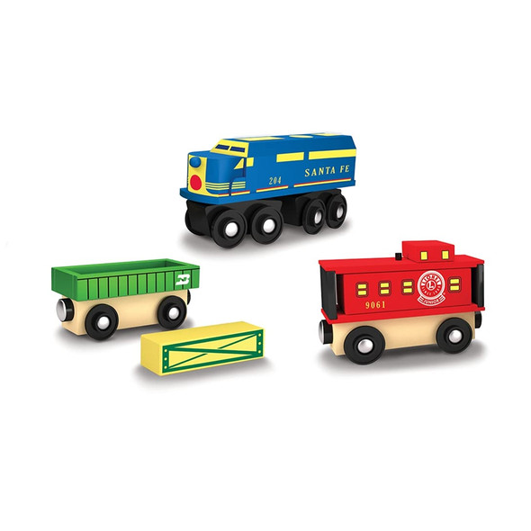 OakridgeStores.com | Lionel Junior -  Wooden Toy Train - Santa Fe Cargo 3 Piece Set (420184) 705988420184
