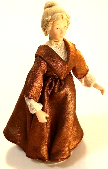 RESALE SHOP - Artisan 1:12 Scale Porcelain Dollhouse Woman in Brown Dress - OOAK