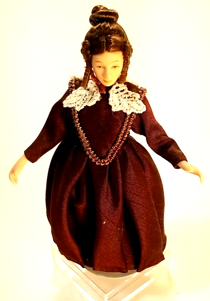 RESALE SHOP - Artisan 1:12 Scale Porcelain Dollhouse Woman With Maroon Dress - OOAK