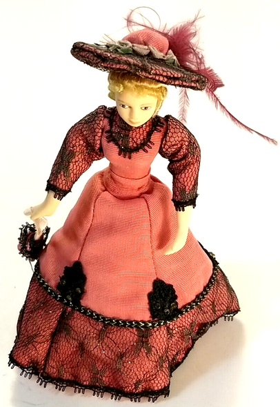 RESALE SHOP - Artisan 1:12 Scale Porcelain Dollhouse Woman In Pink Dress - OOAK