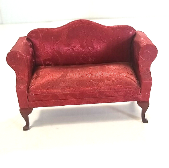 RESALE SHOP - Town Square 1:12 QA Red Brocade Loveseat And Armchair - preowned