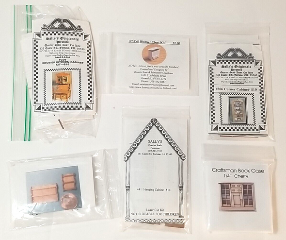 RESALE SHOP - LOT Of 1:48 Dollhouse Miniature Artisan Wood Kits- kitchen, storage - NEW