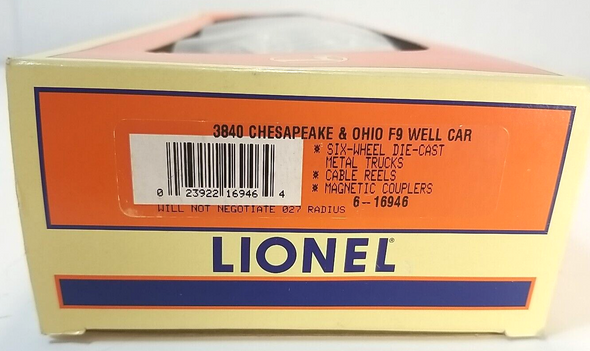 RESALE SHOP - Lionel O Scale #6-16946 Chesapeake And Ohio F9 Well Car #3840 - NIOB