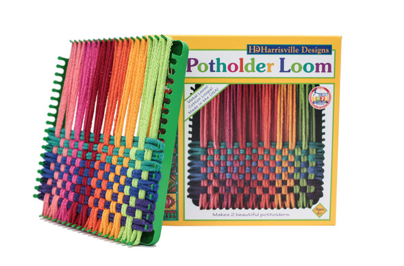 OakridgeStores.com | Friendly Loom - 7" Potholder Kit Green Metal Loom and Bright Rainbow Color Cotton Loops F550 746331055509