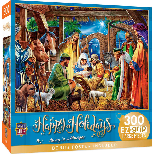 OakridgeStores.com | MASTERPIECES - Happy Holidays - Away in a Manger 300 Piece EZ Grip Large Format Jigsaw Puzzle (31912) 705988319129