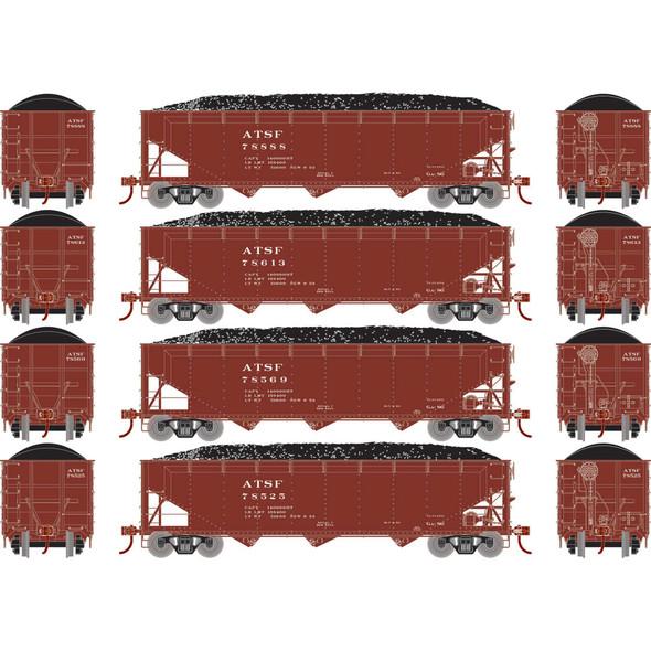 OakridgeStores.com | ATHEARN - HO 40' Offset Coal Hopper with Load, ATSF #1 (4) - (33078) 797534330788