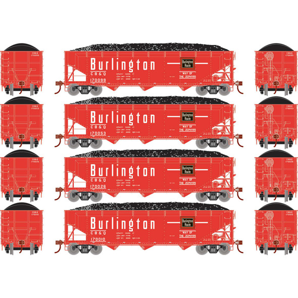 OakridgeStores.com | ATHEARN - HO 40' Offset Coal Hopper with Load, CB&Q #1 (4) - (33081) 797534330818