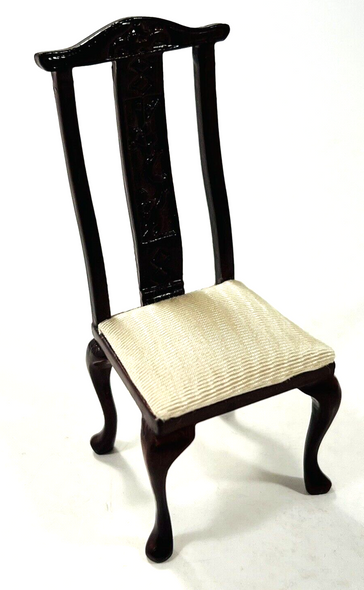 RESALE SHOP - Bespaq 1:12 Dollhouse Mahogany Side Chair White Upholstery - preowned