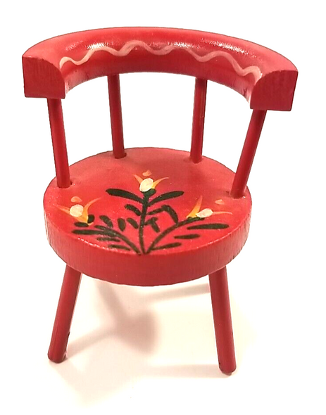 RESALE SHOP - VTG Dollhouse Miniature Red Floral Table With Chairs-preowned