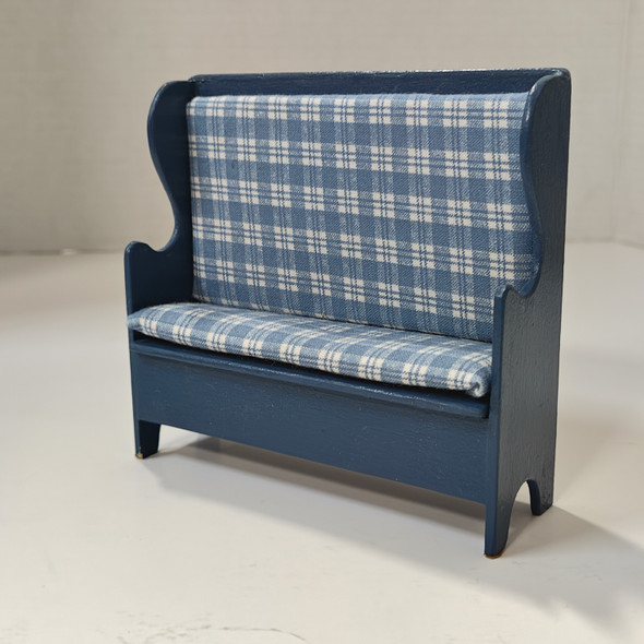 RESALE SHOP - Artisan 1:12 Dollhouse Miniature Blue Painted Wood Bench With Cushions Don Kern