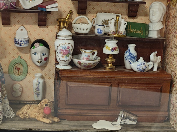 RESALE SHOP - OOAK 1:12 Dollhouse Miniature Porcelain Collection Display Room + Working Lights