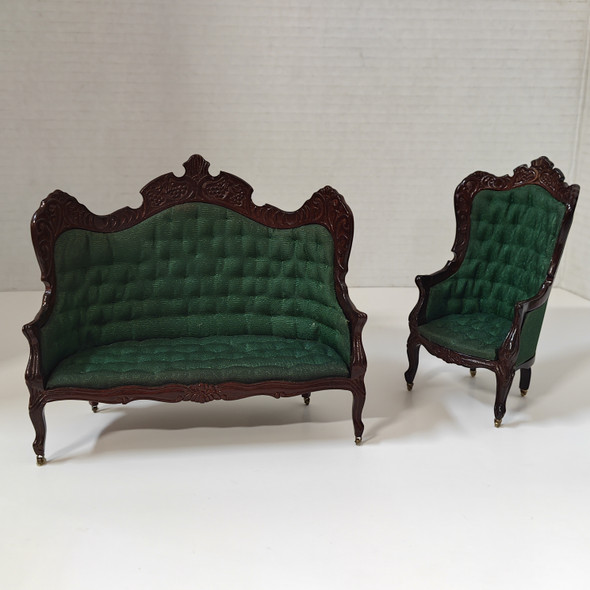 RESALE SHOP - VTG XACTO 1:12 Coronation Series Green Victorian Couch And Chair