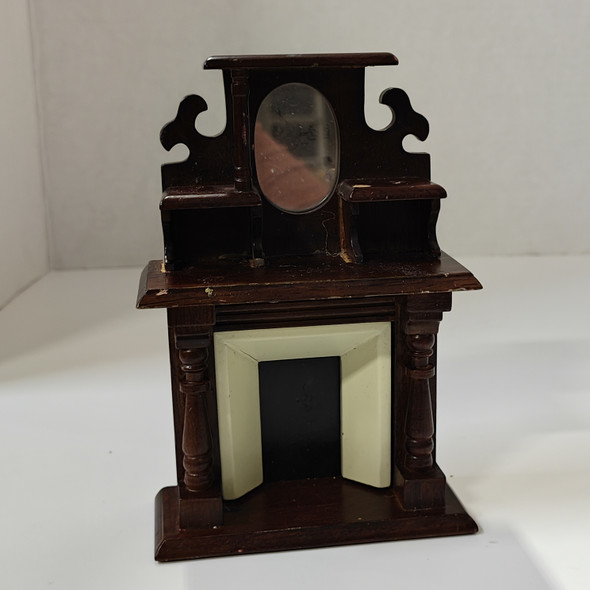 RESALE SHOP - Dollhouse Miniature 1:12 Wooden Fireplace With Mirror And Shelves