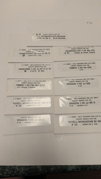 RESALE SHOP - Lot Of 11 Assorted Canopy Paint Masks For 1/48 German Aircraft
