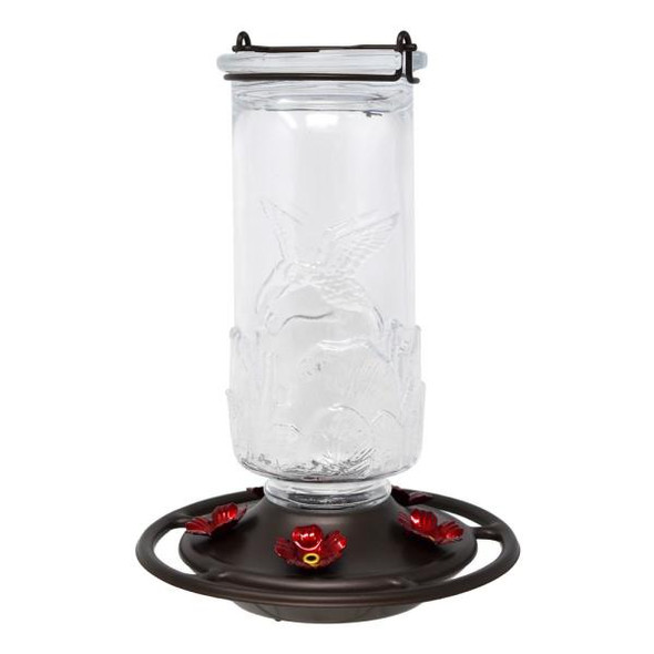 OakridgeStores.com | Backyard Essentials - Clear Embossed Glass Hummingbird Feeder - 20oz Capacity - BE233 645194780453