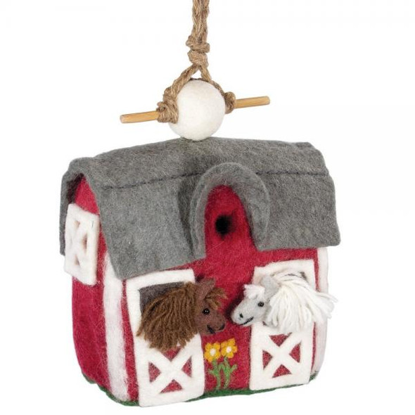 OakridgeStores.com | DZI Handmade Designs - Country Stable Felt Birdhouse - Bird Nesting Ornament - DZI484085 845964024019