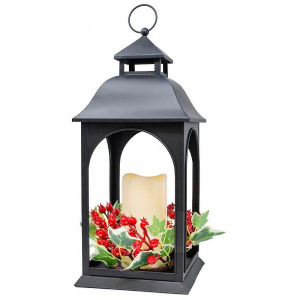 OakridgeStores.com | Gift Essentials - Black Ivy and Berry - 16 Inch LED Metal Lantern - GE1037 645194086029