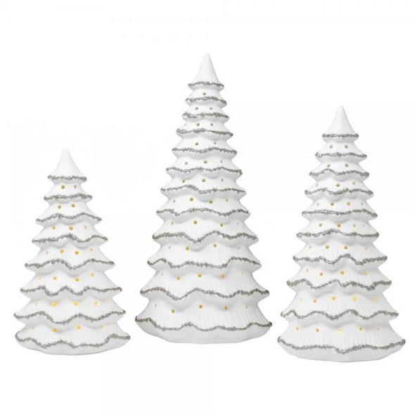 OakridgeStores.com | Gift Essentials - 3 Piece LED Christmas Tree Set - White Ceramic with Gold - GE3072 645194086111