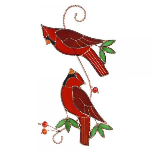 OakridgeStores.com | Gift Essentials - Cardinal on Branch - Hand Cut Stained Glass Suncatcher - GE349 645194903463