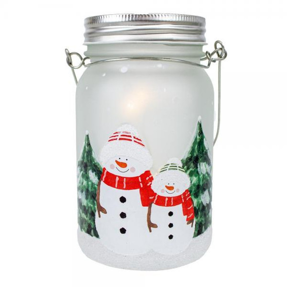 OakridgeStores.com | Gift Essentials - Cozy Snowmen - LED Mason Jar with Timer - GE512 645194087378