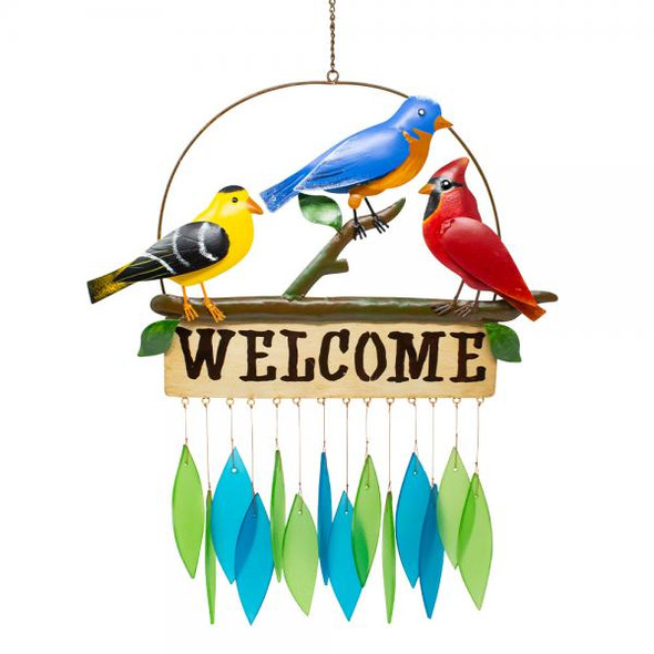 OakridgeStores.com | Gift Essentials - Songbird Trio Welcome Glass Chime - Outdoor Wind Chime - GEBLUEG470 645194086715
