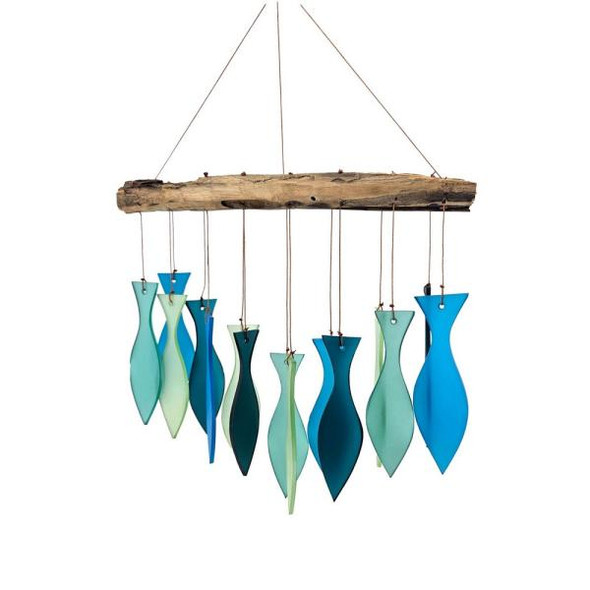 OakridgeStores.com | Gift Essentials - Aqua Slim Fish - Glass Chime - Outdoor Decor - GEBLUEG627 645194023123