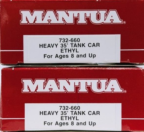RESALE SHOP - Lot of 2 Mantua HO Scale Ethyl 35' Tank Cars #732-660 - Preowned