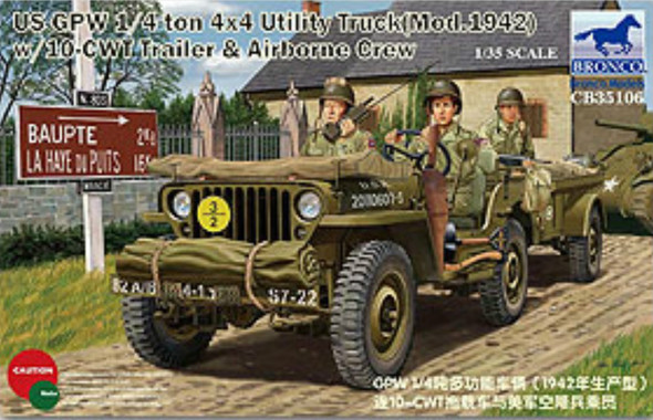 RESALE SHOP - Bronco GPW 1/4 Ton 4x4 Utility Truck w/Trailer & Air Crew 1:35 Model Kit Sealed - TERO-BRO-CB35106-U8110