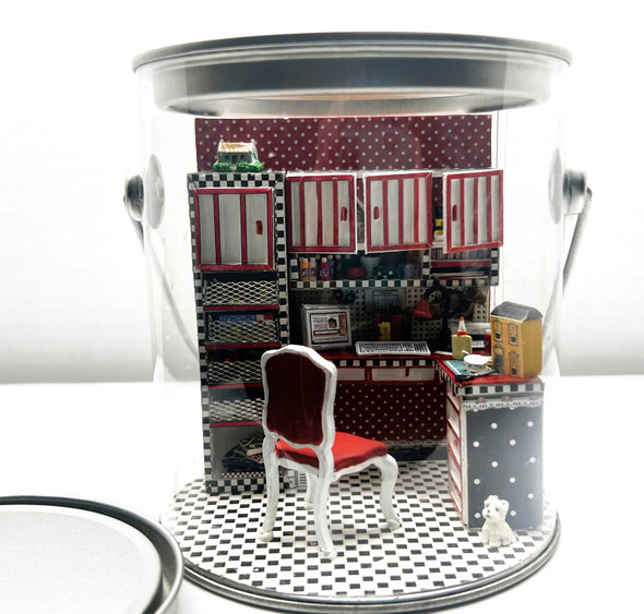 RESALE SHOP - OOAK Mary Engelbreit-inspired Craft Nook Diorama in a Can - BABE-CRAFTNOOK-NS4952