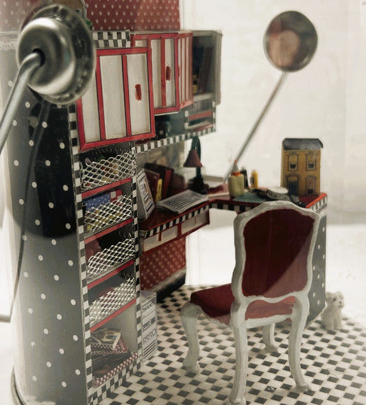 RESALE SHOP - OOAK Mary Engelbreit-inspired Craft Nook Diorama in a Can - BABE-CRAFTNOOK-NS4952