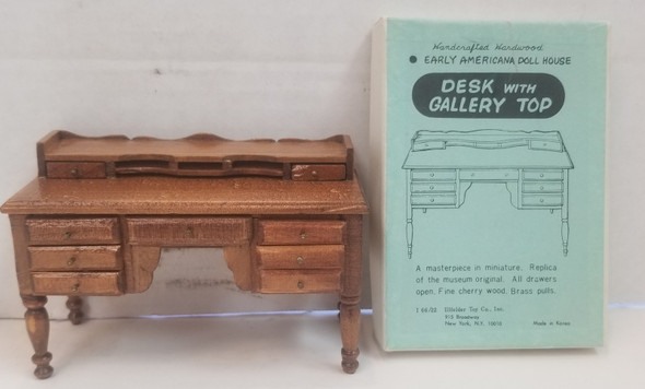 RESALE SHOP - VTG Hardwood Early Americana Desk With Gallery Top 1:12 Dollhouse Furniture - LAHA-I66/22-U5047
