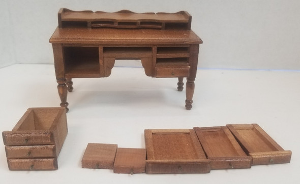 RESALE SHOP - VTG Hardwood Early Americana Desk With Gallery Top 1:12 Dollhouse Furniture - LAHA-I66/22-U5047