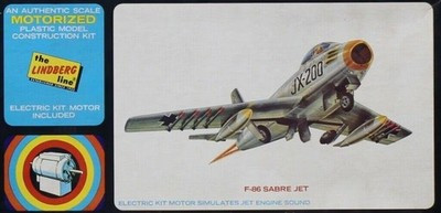 RESALE SHOP - Lindberg F-86 Sabre Jet w/Motorized Jet Sound Model Kit c1969 Rare - - PAER-LND3110M-U7959