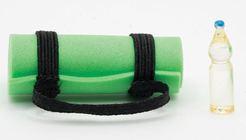OakridgeStores.com | Artisan Creations - Green Yoga Set - Yoga Mat with Water Bottle - 1" Scale Dollhouse Miniature - 307