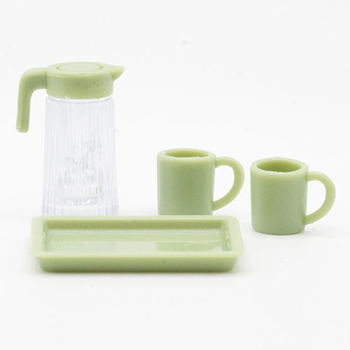 OakridgeStores.com | Artisan Creations - Plastic Water Pitcher with Cups and Tray, Light Green - 1 Scale Dollhouse Miniature - 429