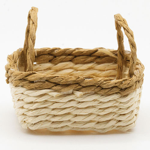 OakridgeStores.com | Artisan Creations - Square Basket with Handles, Cream/Brown - 1" Scale Dollhouse Miniature - 432
