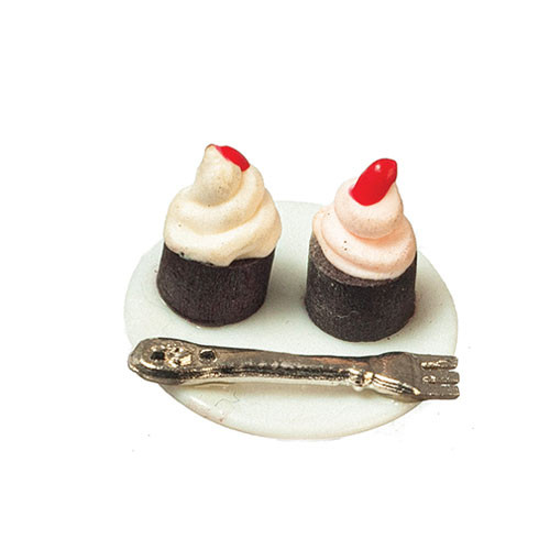 OakridgeStores.com | Aztec - 2 Cakes and Fork on Tray - 1 Scale Dollhouse Miniature Food - A9978
