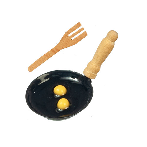 OakridgeStores.com | Aztec - Black Frying Pan with Eggs and Spatula - 1:12 Scale Dollhouse Miniature Kitchen Accessory - B0167