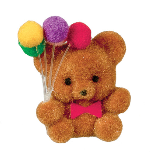 OakridgeStores.com | Aztec - Flocked Bear with Balloon - 1:12 Scale Dollhouse Miniature - B0233