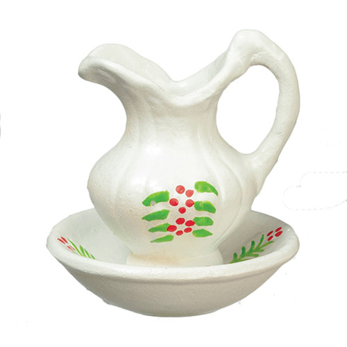 OakridgeStores.com | Aztec - Pitcher and Bowl with Flowers - White - 1:12 Scale Dollhouse Miniature - B0301