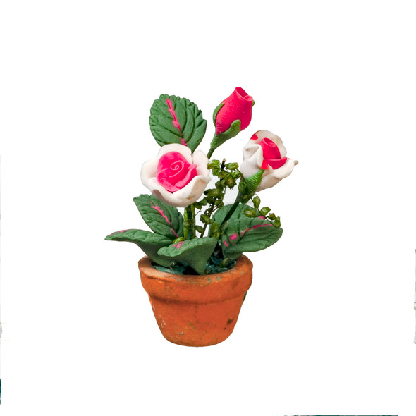 OakridgeStores.com | Aztec - Pink Roses in Pot - 1" Scale Dollhouse Miniature Plant - B0548